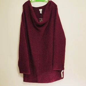 NWT Jaclyn Smith 2X Burgundy Metallic Cowl Neck Sweater Vintage Plus Size Y2K